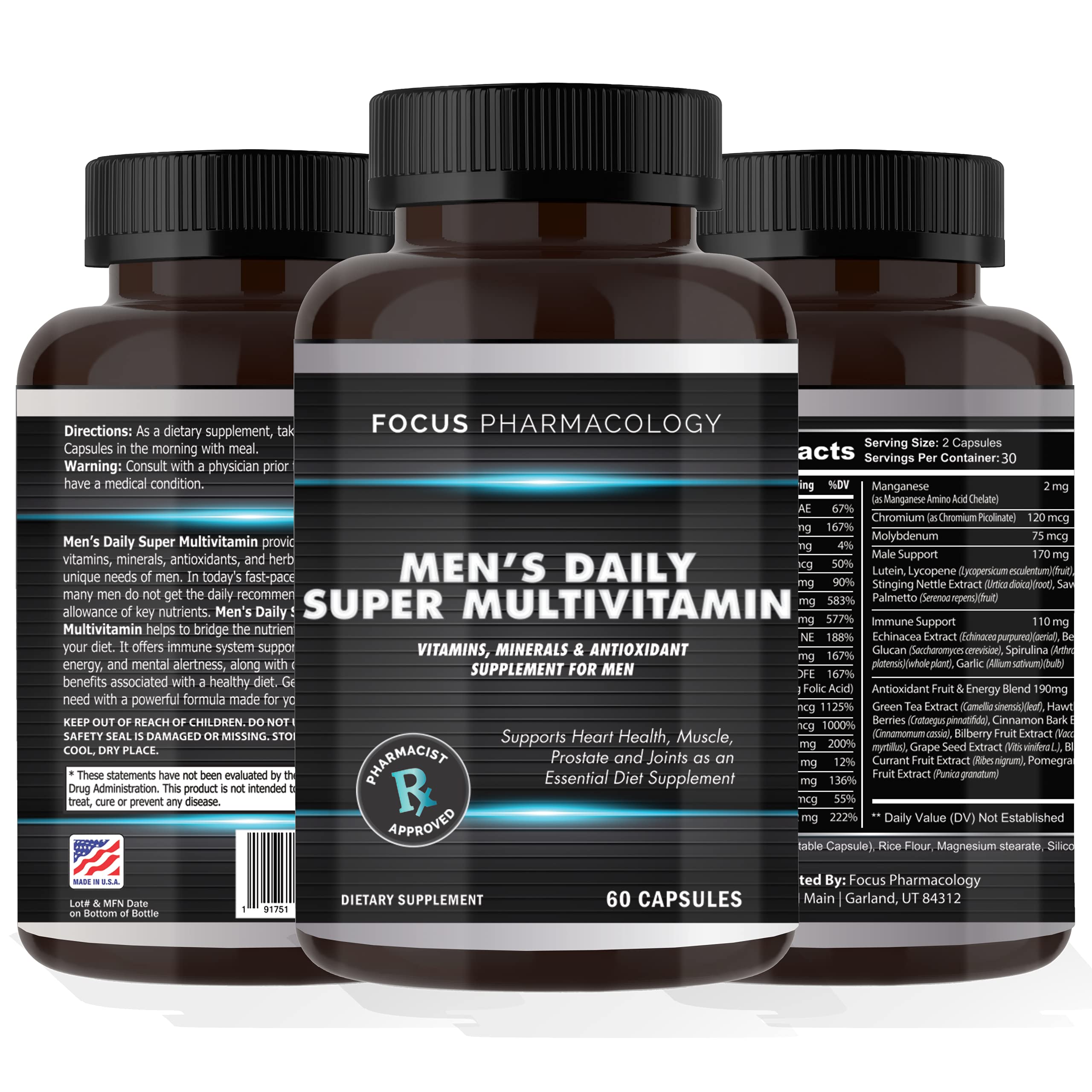 Focus Pharmacology Men's Daily Super Multi-Vitamin for Men - 60 Ct Blend of Vitamins, Minerals, Plus Herbs for Prostate Health and General Energy/Focus Focus Pharmacology buy australia supplements