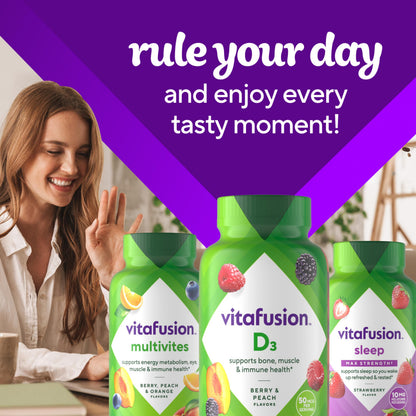 vitafusion Vitamin D3 Gummies, Bone and Immune Support, Peach, Blackberry, Strawberry Flavored Vitafusion