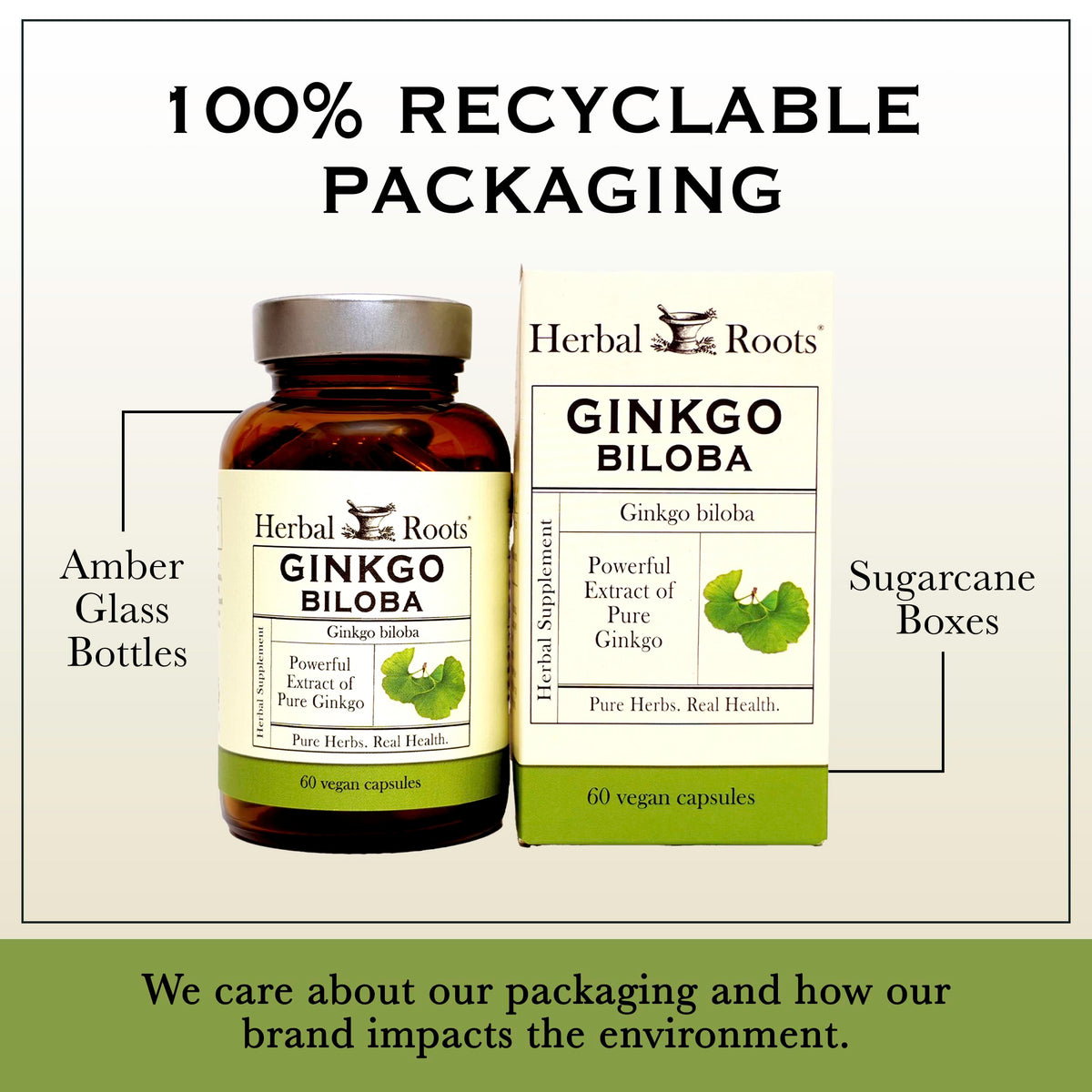 Herbal Roots Organic Ginkgo Biloba Made with Pure Organic Ginkgo Leaf and Extract - 60 Vegan Capsules Herbal Roots