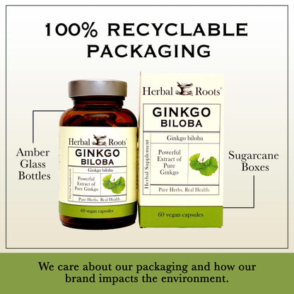Herbal Roots Organic Ginkgo Biloba Made with Pure Organic Ginkgo Leaf and Extract - 60 Vegan Capsules Herbal Roots