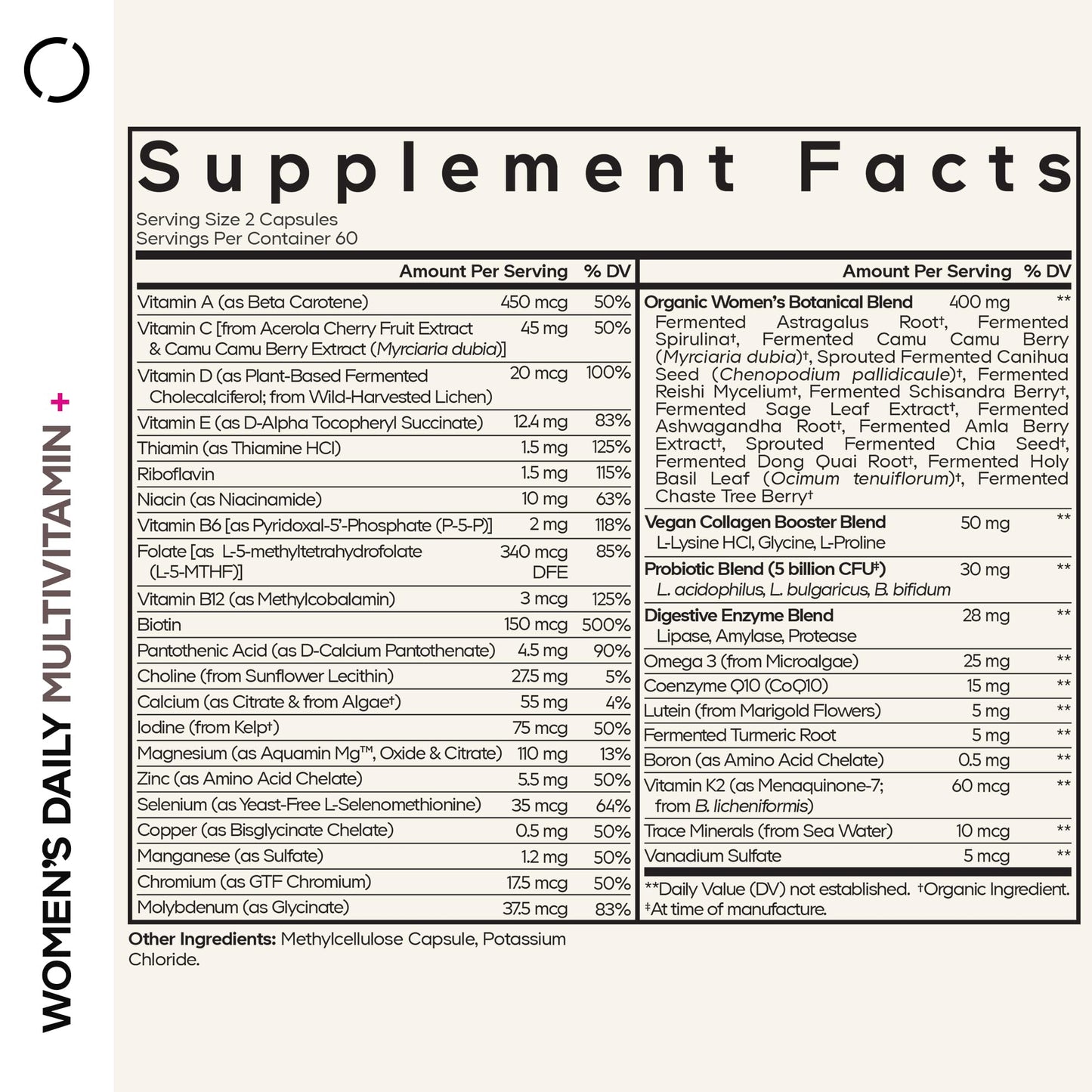 Codeage Women’s Daily Multivitamin, 25+ Vitamins & Minerals, Fermented, Organic Whole Foods, Probiotics Supplement - Vitamin A, B, C, D, E & K, Omega 3, Zinc – Vegan - 120 Capsules