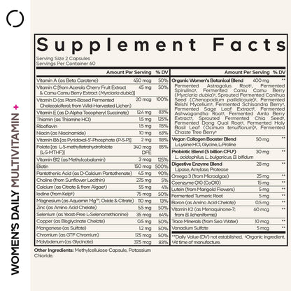 Codeage Women’s Daily Multivitamin, 25+ Vitamins & Minerals, Fermented, Organic Whole Foods, Probiotics Supplement - Vitamin A, B, C, D, E & K, Omega 3, Zinc – Vegan - 120 Capsules