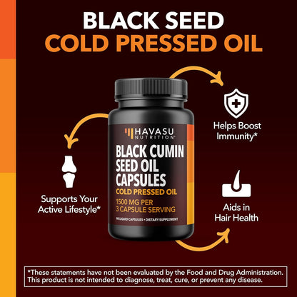 Black Seed Oil Capsules, Vegan, Non-GMO, Cold-Pressed Nigella Sativa, 90ct | 1500mg Per Serving Black Cumin Supplement for Skin Health, Immune Function, and Digestive Health, Unflavored, 30 Servings Gsupps Australia