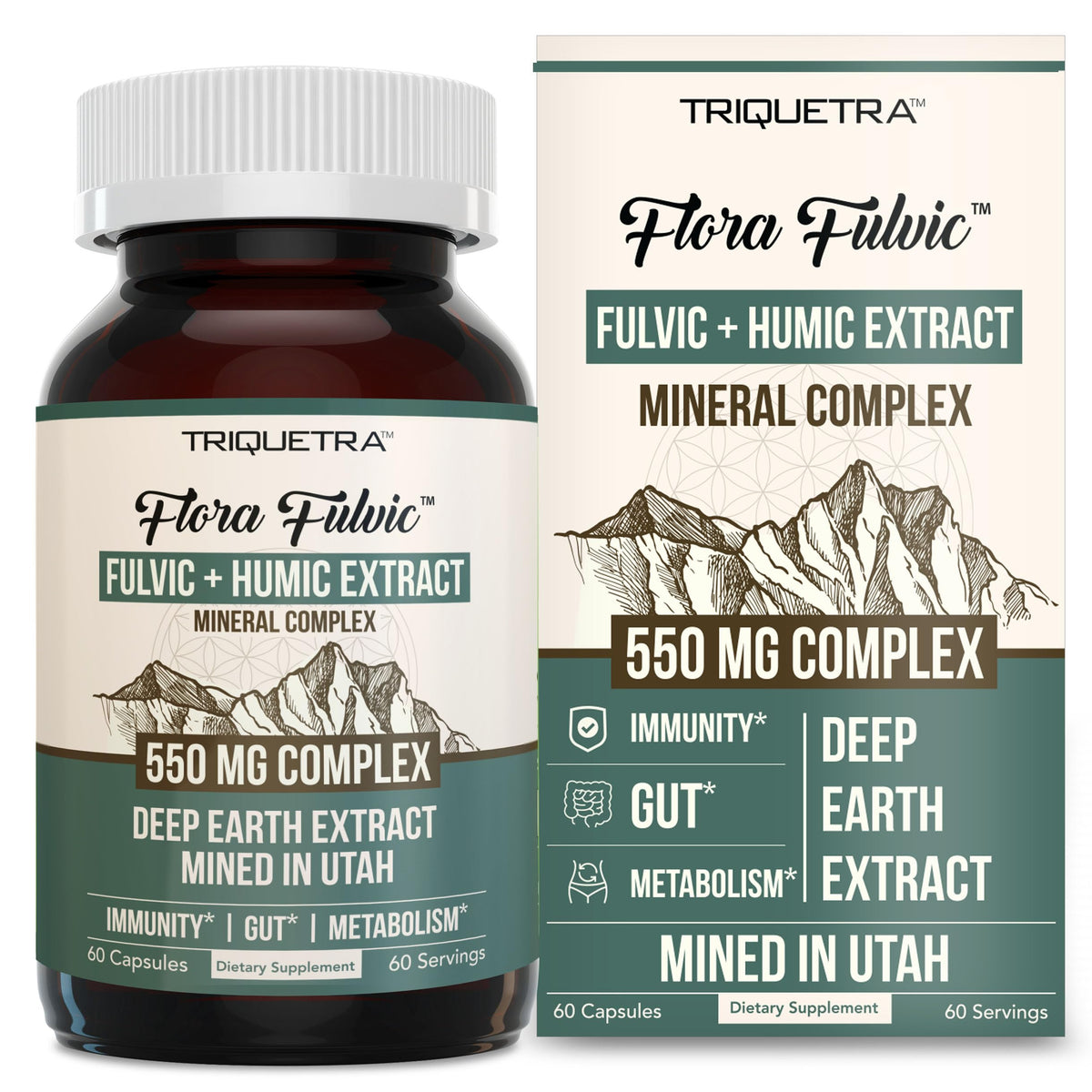 Flora Fulvic | Fulvic Acid + Humic Acid Complex – 550 mg |Mined in Utah, Prehistoric Deep Earth Extract | Immunity, Gut, Digestion – Natural Trace Mineral Complex Triquetra Health