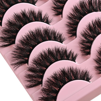 QUNETY Lashes Wispy Eyelashes Cat Eye False Mink Lash Strips Natural Fake Strip Eyelash Pack 14 Pairs Medium Length Thick Volume Fluffy Lashes Natural Look Full Small Wispies Pestañas Postizas QUNETY