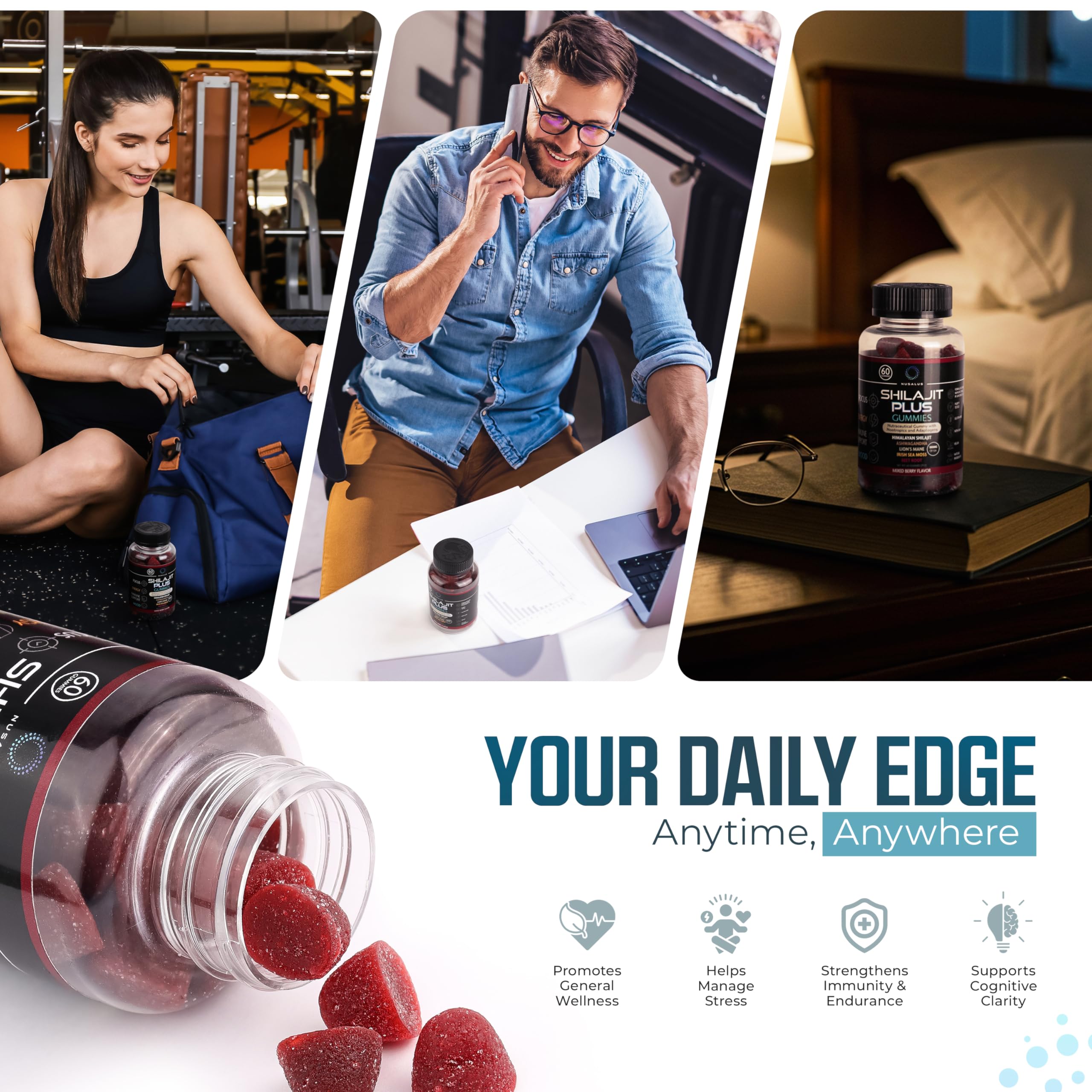 Nusalus Shilajit Plus Gummies – 5-in-1 Adaptogen Energy & Focus Supplement | Shilajit, Ashwagandha, Lion’s Mane, Sea Moss & Beet Root | Natural Energy & Stress Support | Made in USA, Vegan, 60ct Nusalus buy australia supplements