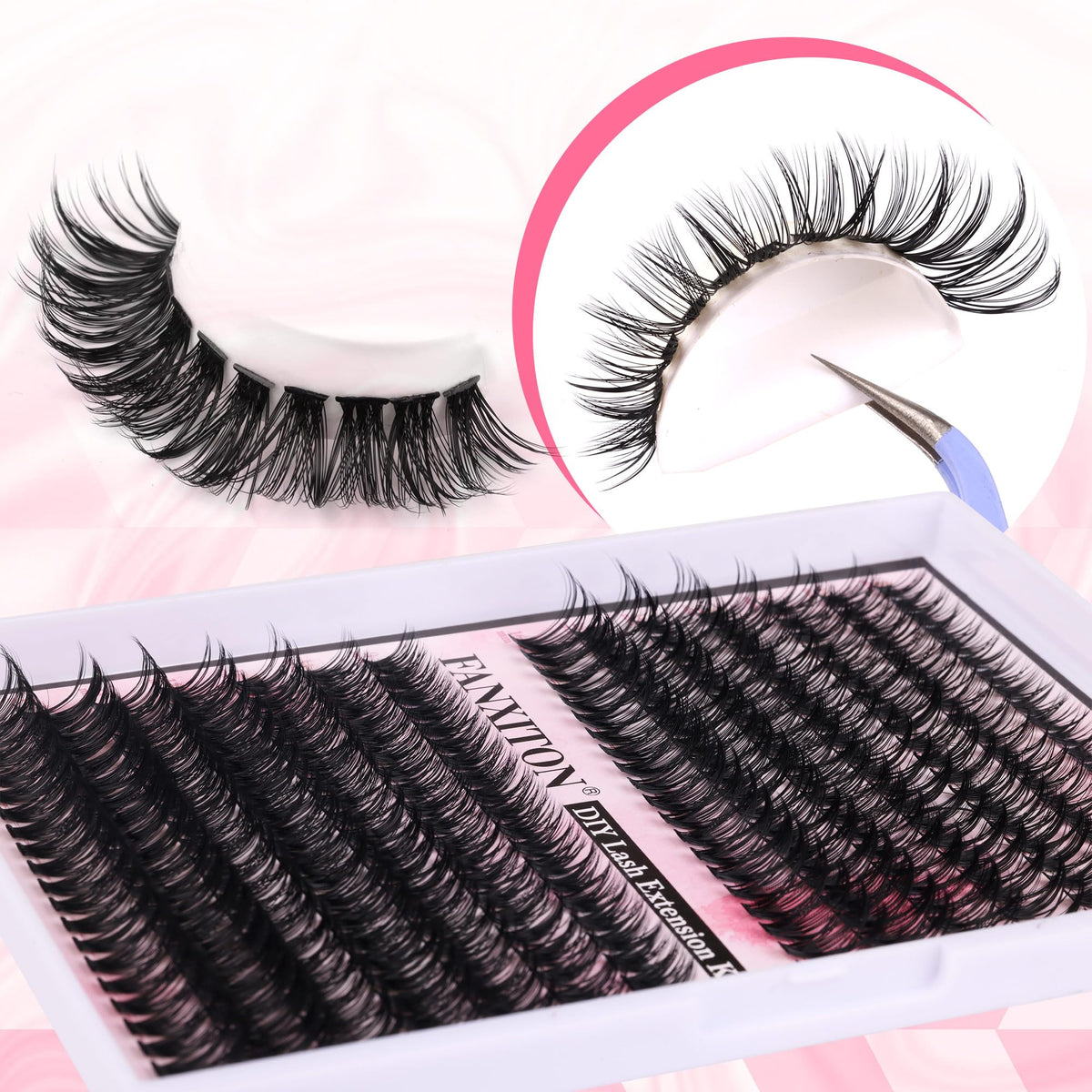 Cluster Lashes 280 pcs Lash Clusters D Volume Eyelashes Extensions 9-16 mm Mix 40D+50D Individual Lashes Thin Band Eyelashes Cluster for DIY Lash Extension Beginners (Lash Clusters) FANXITON