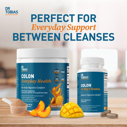 Dr. Tobias Colon Everyday Health - Gut Health for Women & Men - Psyllium Fiber Powder Drink with 4g Psyllium Husk Powder per Serving, Vegan, Gluten Free, Non-GMO, Strawberry Flavor, 60 Servings
