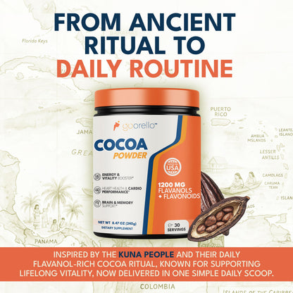 goorello High Flavanol Cocoa Powder Supplement, 1200mg Cocoa Flavanols & Flavonoids, 30 Servings for Support Heart Health, goorello