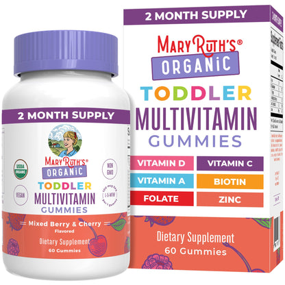 MARYRUTH'S Organic Toddler Multivitamin Gummies | Ages 4+ | Vitamin A, C, D, E, B6, B12, Biotin, Iodine, Zinc | Immunity | Bone & Teeth Health MARYRUTH'S