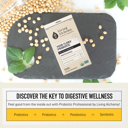Living Alchemy Gut Health Supplements for Men & Women - Your Flora Probiotic Professional Digestion Supplement with Fermented Soybean, Prebiotics, Living Alchemy