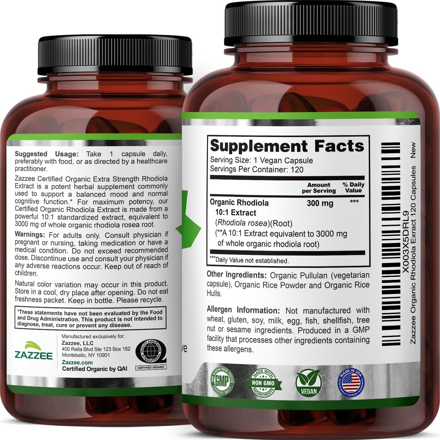 Zazzee USDA Organic Rhodiola 10:1 Extract, 120 Capsules, 4 Month Supply | Energy, Stress & Mental Focus Support, Rhodiola Rosea, Organic Herbal Supplement, All-Natural, Non-GMO, Made in the USA Gsupps Australia