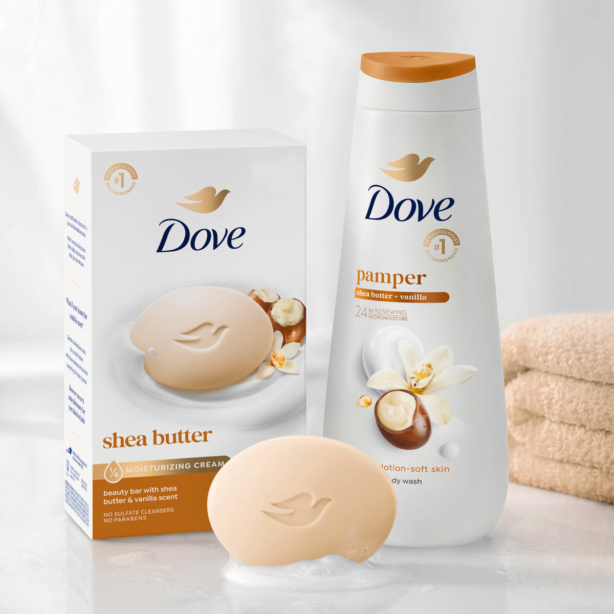Dove Shea Butter Beauty Bar Soap 8 Count, Cleanser, 3.75 oz I beauty bar Dove