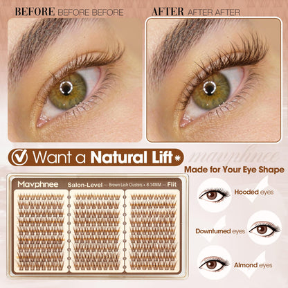 Brown Lash Clusters 8-14MM Wispy Natural Eyelash Extensions 216Pcs Short Dark Brown Cluster Lash Extensions C Curve Brown Band For Daily Wear, Natural Enhancement, Easy to Apply (Flit) Mavphnee