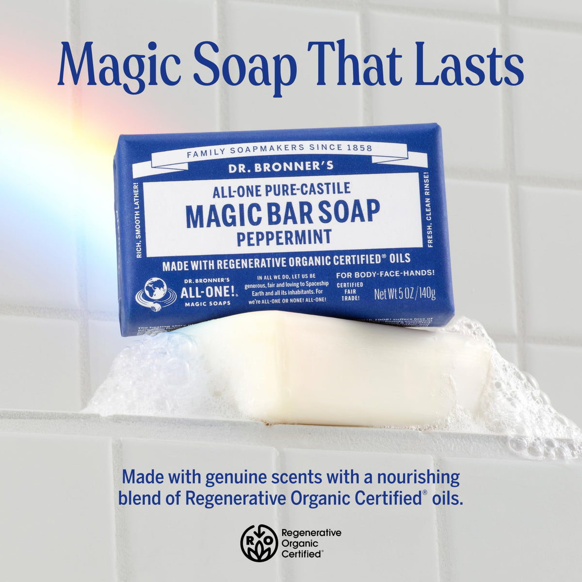 Dr. Bronner's Pure-Castile Magic Bar Soaps (Peppermint, 5oz, 2-Pack) – Made with Regenerative Organic Certified Oils, Soap Bars for Men & Women, Gentle for Face & Body, Vegan, Non-GMO Dr. Bronner's