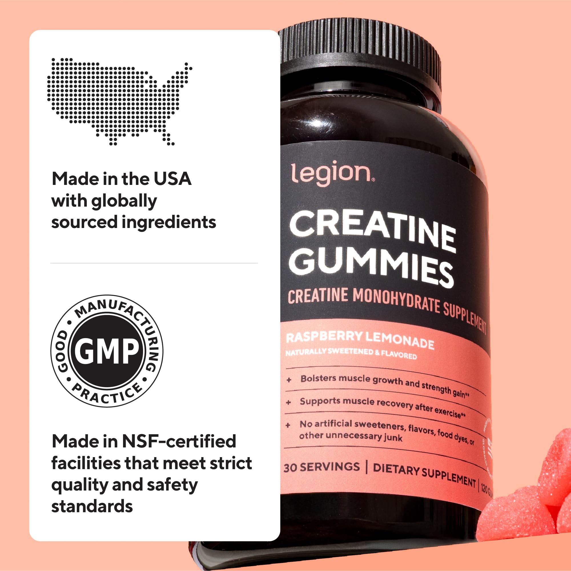 LEGION Creatine Monohydrate Gummies for Men & Women – Clean Chewable Creatine Supplement for Strength, Endurance & Muscle Recovery – 30 Sour Raspberry Lemonade Servings – No Artificial Flavors LEGION buy australia supplements