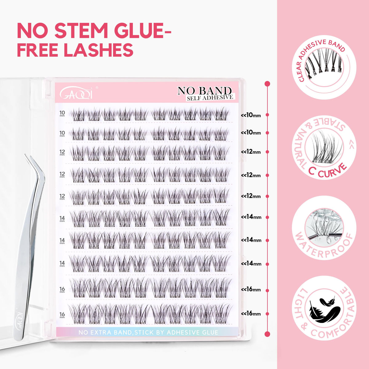 GAQQI Self Adhesive Eyelash Clusters,Natural No Glue Lashes 10-16mm,LACE GAQQI