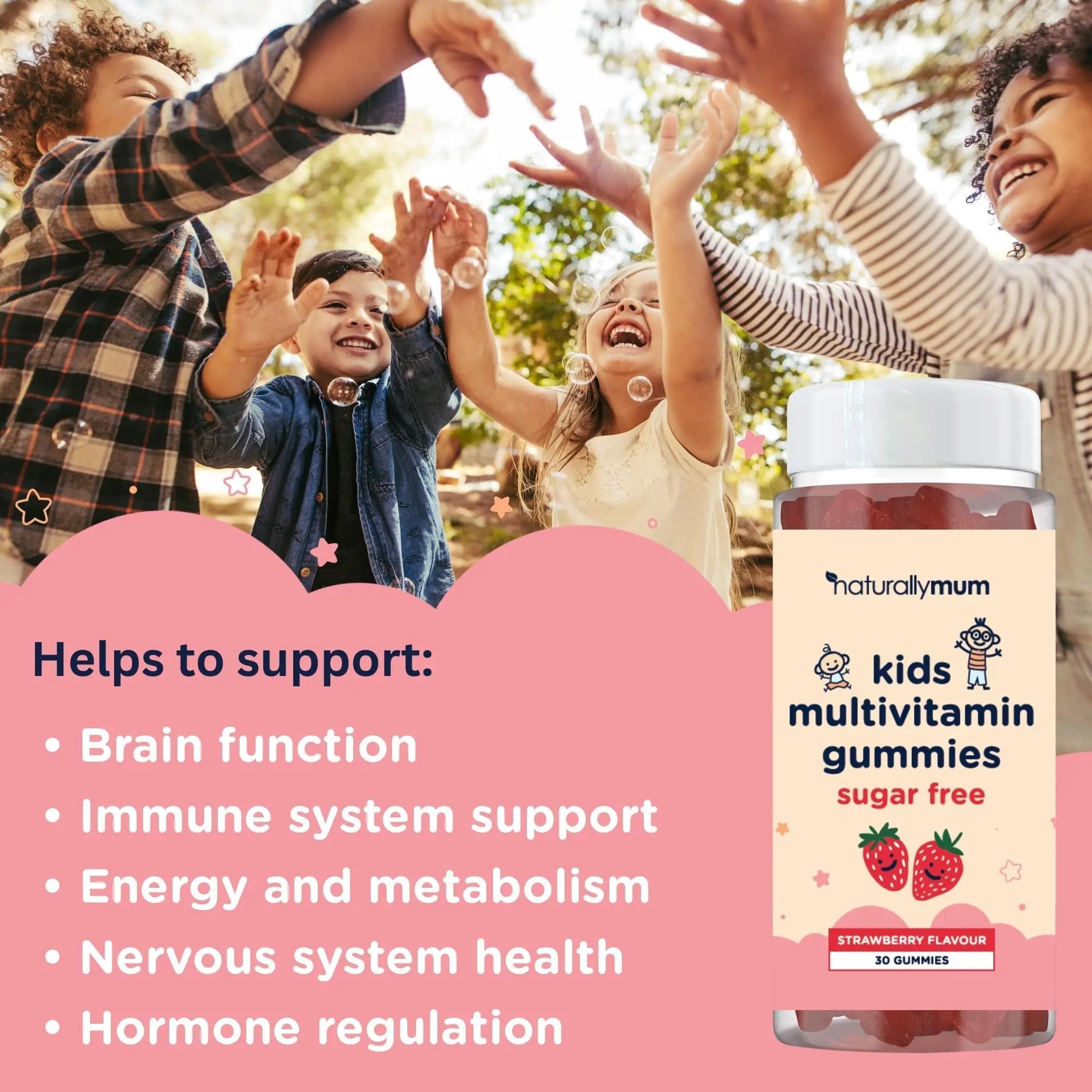 NaturallyMum Kids Multivitamin Gummies | for Children | Vegan Friendly | 30 Chewable Gummies | with Vitamins A, D, E, B6, B12, C | NaturallyMum buy australia supplements
