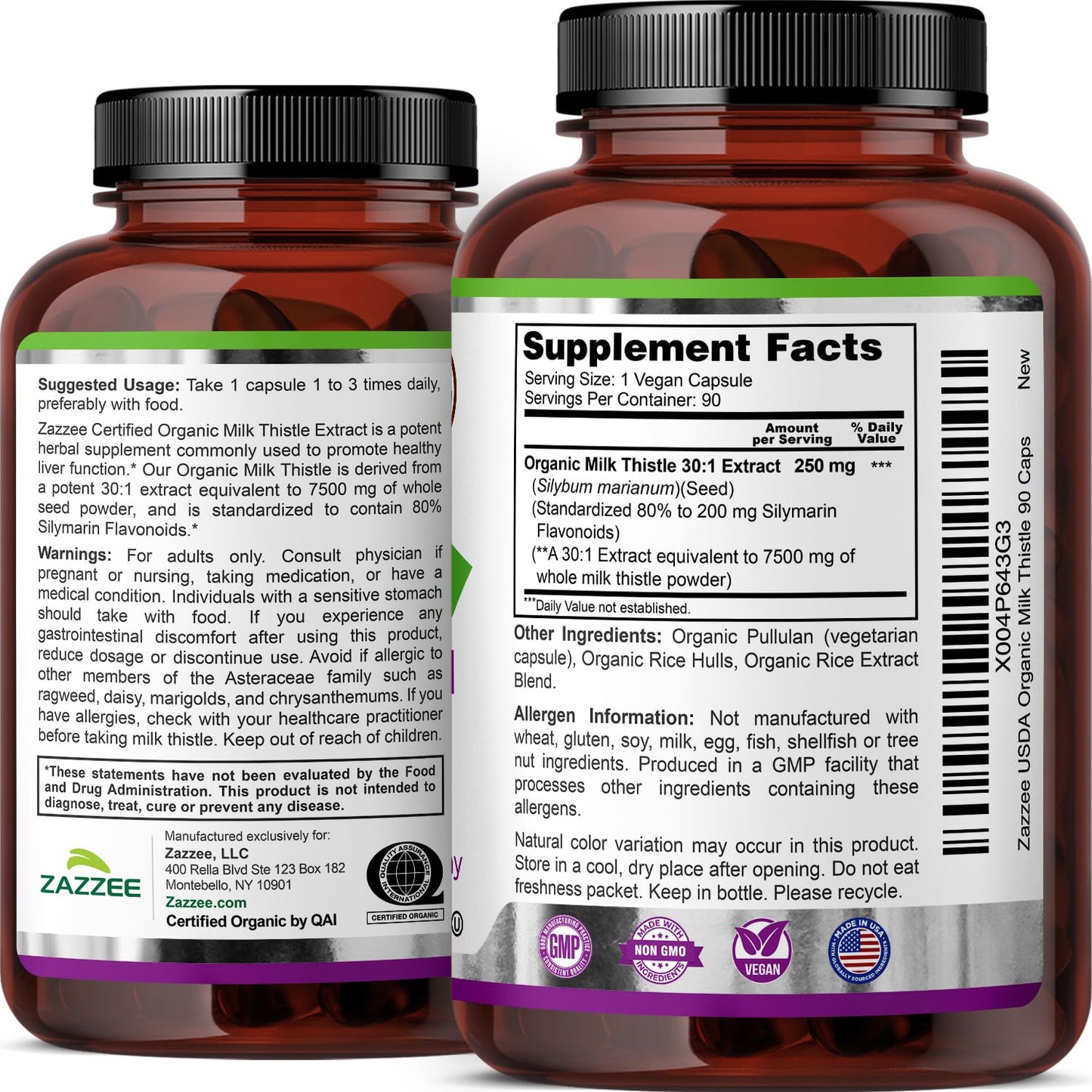 Zazzee USDA Organic Milk Thistle 30:1 Extract, 80% Silymarin, 120 Capsules | Vegan, 4 Month Supply, Certified Kosher, High Potency Liver & Antioxidant Support, Silybum Marianum, Non-GMO, Made in the USA Gsupps Australia