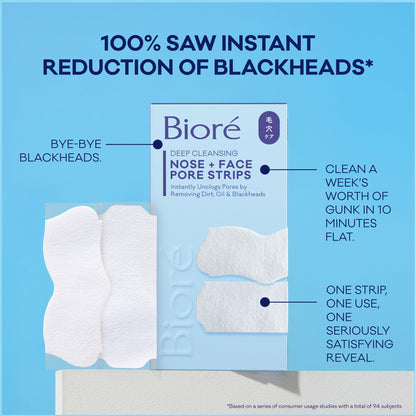 Biore Blackhead Remover Pore Strips, Deep Cleansing, Nose & Face, 24 ct Bioré