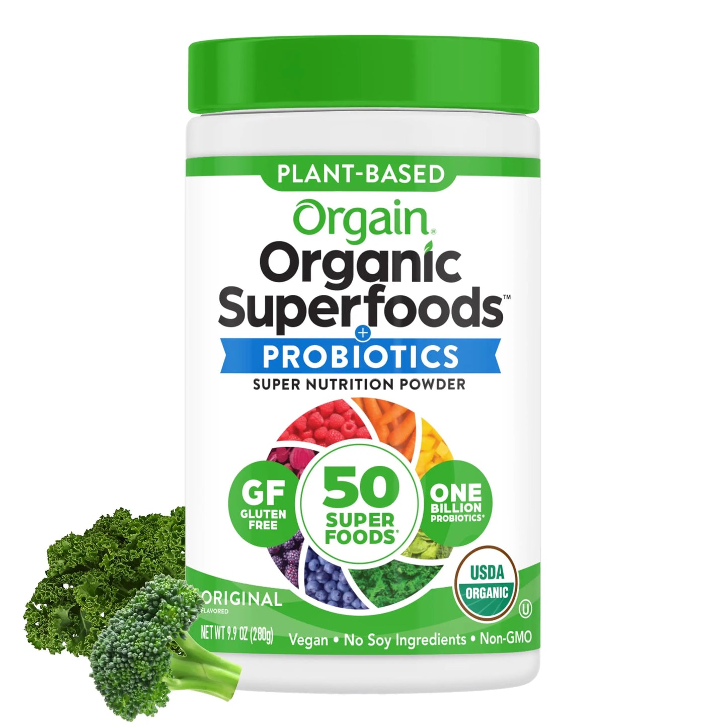 Orgain Organic Greens Powder + 50 Superfoods, Original - 1 Billion Probiotics for Digestive Health, Antioxidants, Vegan, Plant-Based, Gluten-Free, Non-GMO Orgain