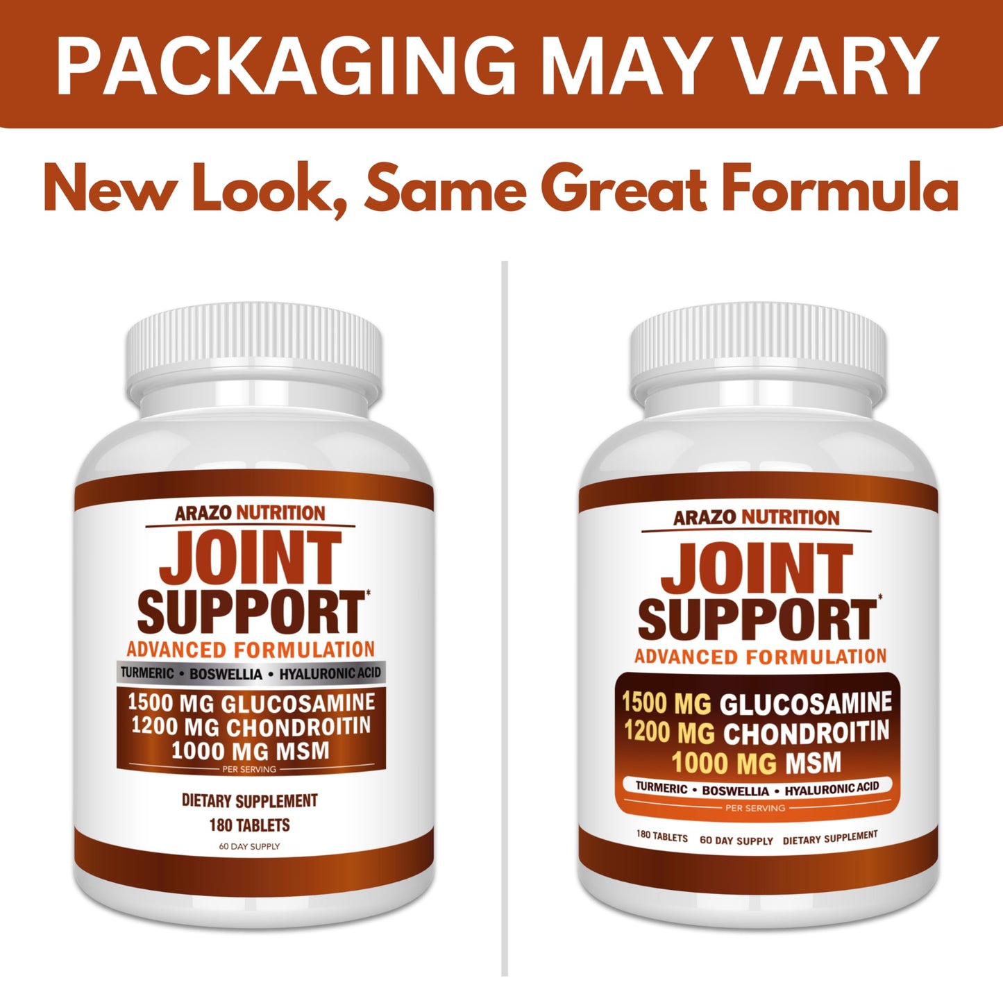 Arazo Nutrition Glucosamine Chondroitin Turmeric Msm Boswellia - Joint Support Supplement for Relief 180 Tablets for Bones, Back, dailyvitalstore
