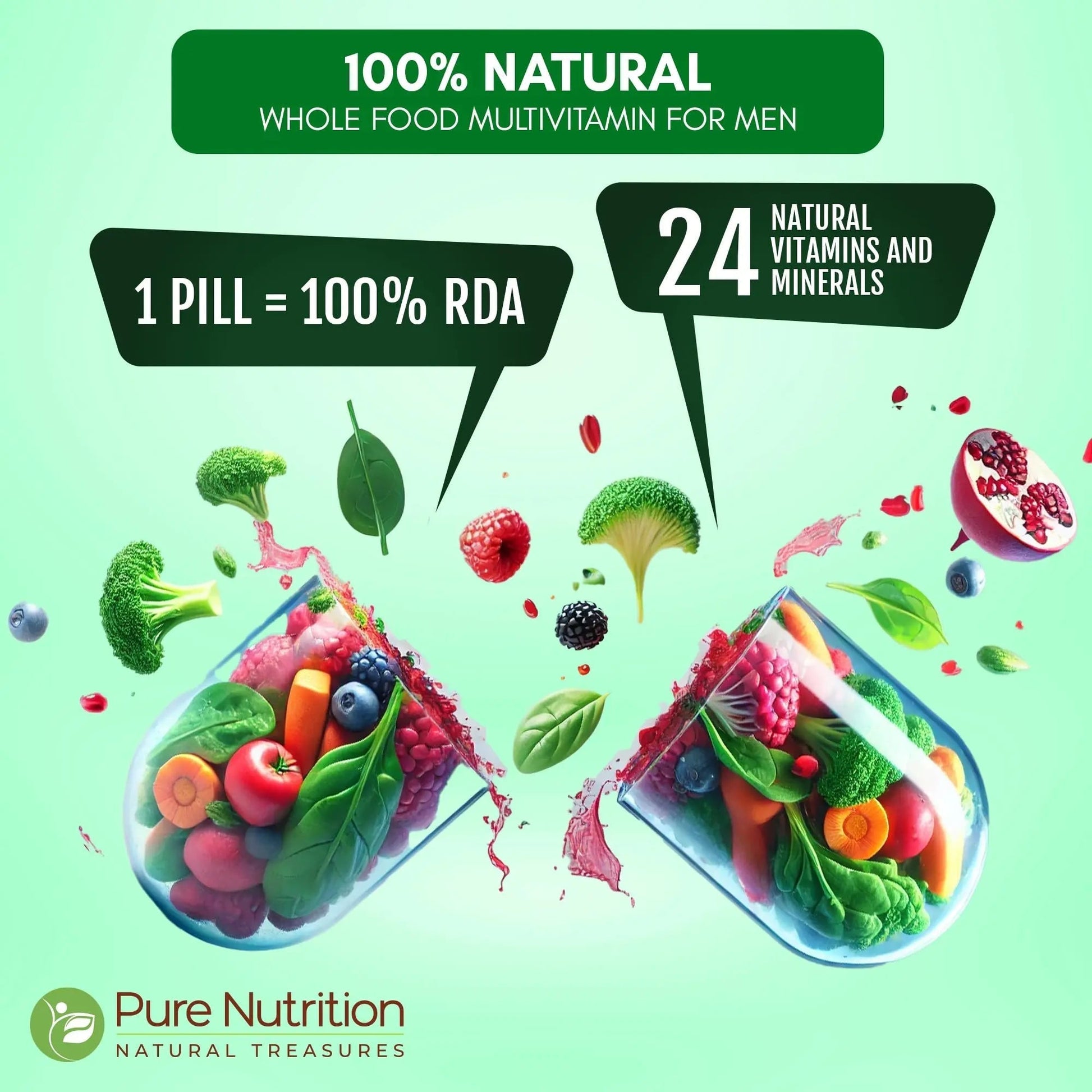 Pure Nutrition Whole Food Multivitamins for Men | 90 Tabs | One-A-Day | 100% RDA | 24 Natural Vitamins and Minerals | PURE NUTRITION NATURAL TREASURES buy australia supplements
