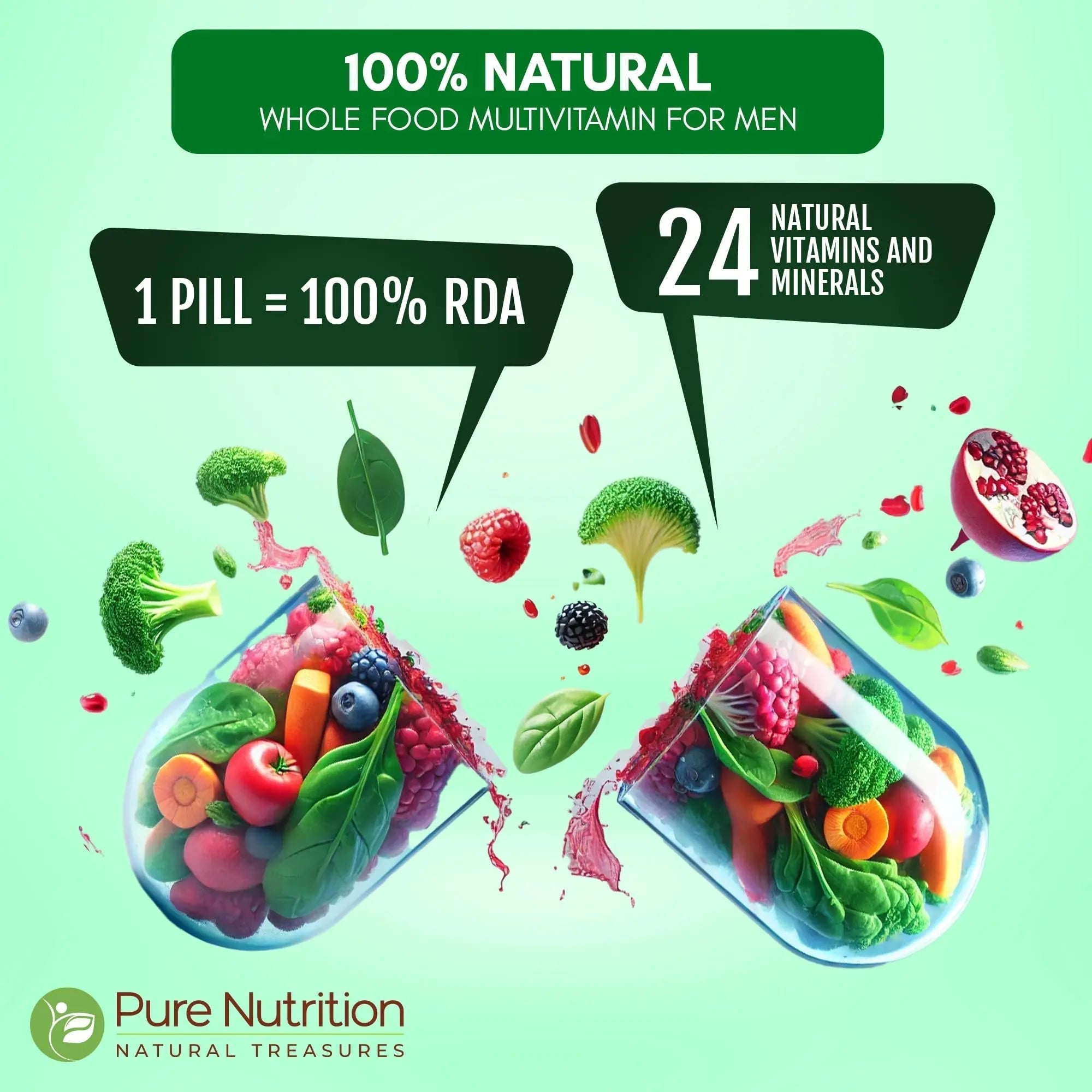 Pure Nutrition Whole Food Multivitamins for Men | 90 Tabs | One-A-Day | 100% RDA | 24 Natural Vitamins and Minerals | PURE NUTRITION NATURAL TREASURES buy australia supplements