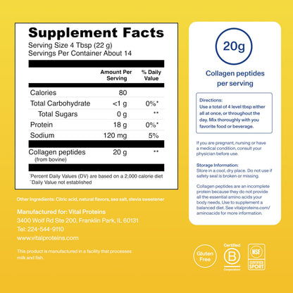 Vital Proteins Collagen Peptides Powder, Collagen Supplements, Hair & Skin Health, 14 Servings, Lemon Vital Proteins
