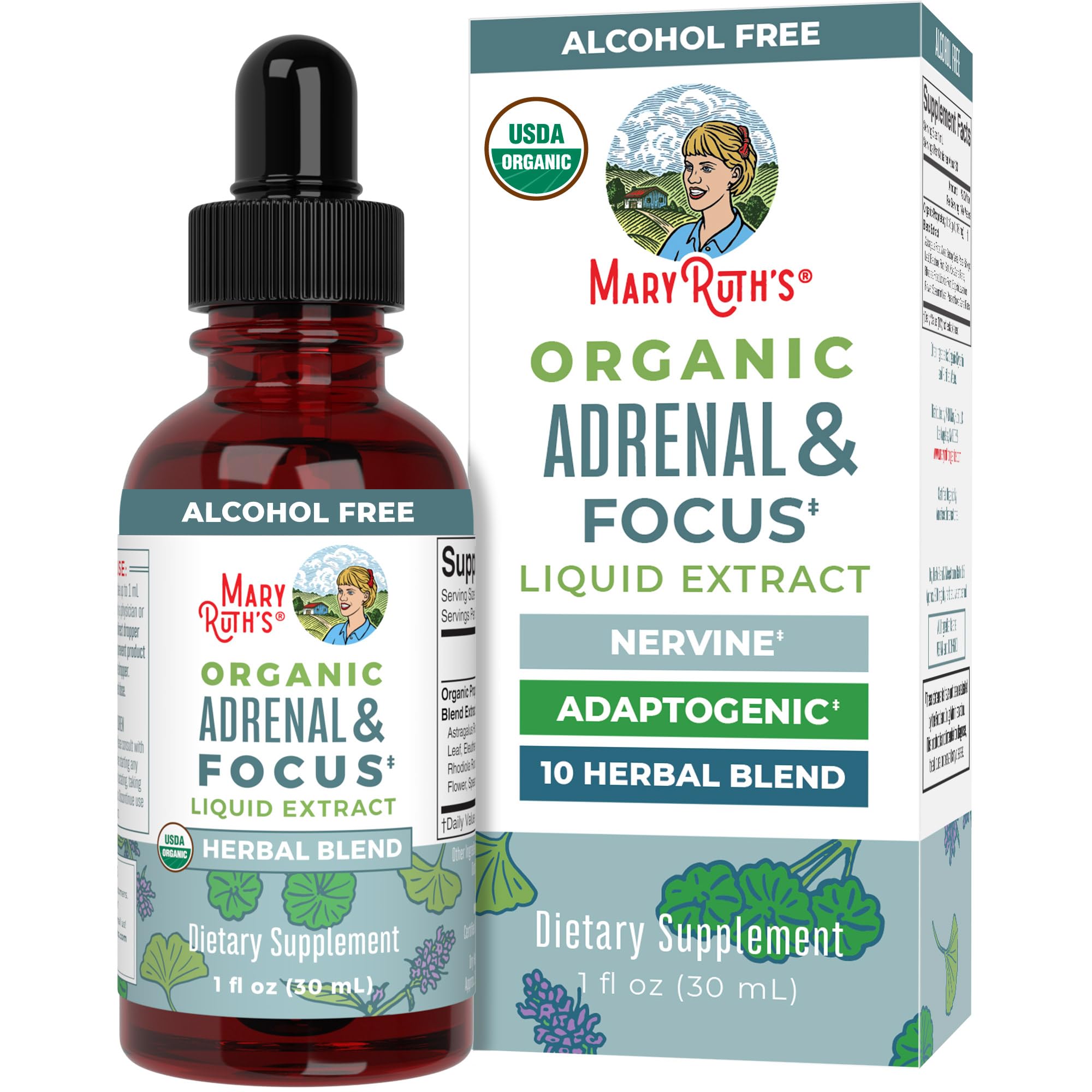 MaryRuth Organics - USDA Organic Brain Nootropic Supplement for Adults with Ginkgo Biloba & Astragalus | Focus & Adrenal Support | Brain & Memory Drops | Vegan | Non-GMO | Gluten Free | 30 Servings MARYRUTH'S buy australia supplements