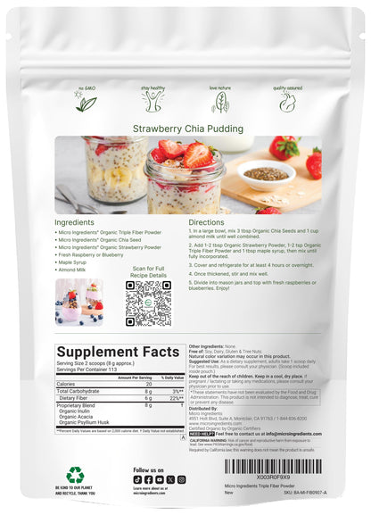 Micro Ingredients Organic Triple Fiber Powder, 2lb | Natural Prebiotic to Support Digestive & Gut Health Micro Ingredients