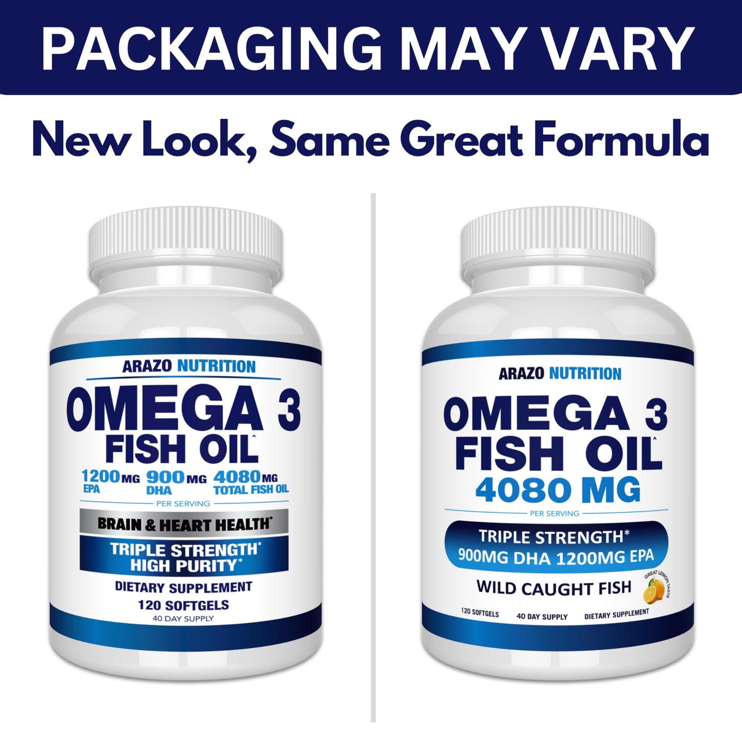 Arazo Nutrition Wild Caught Omega-3 Fish Oil Concentrate – 4,080mg per Serving – High EPA 1200mg & DHA 900mg dailyvitalstore