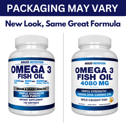 Arazo Nutrition Wild Caught Omega-3 Fish Oil Concentrate – 4,080mg per Serving – High EPA 1200mg & DHA 900mg dailyvitalstore