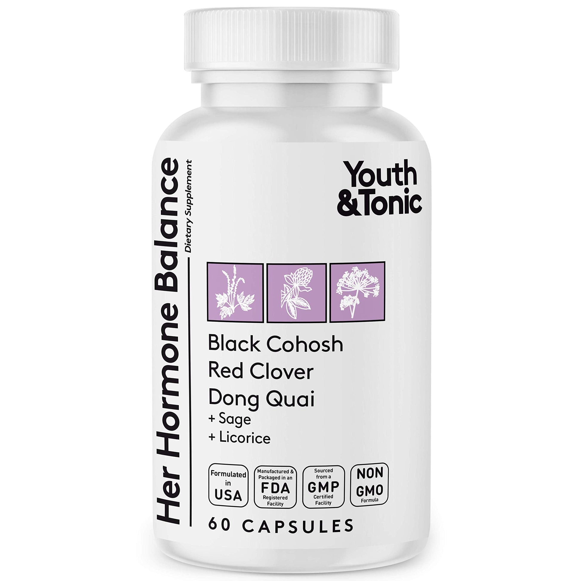 Youth & Tonic Her Hormone Balance – Menopause Supplement for Women, Perimenopause Support, Non-Hormonal Herbal Formula with Black Cohosh for Hot Flashes & Night Sweats, 60 Capsules Youth & Tonic buy australia supplements