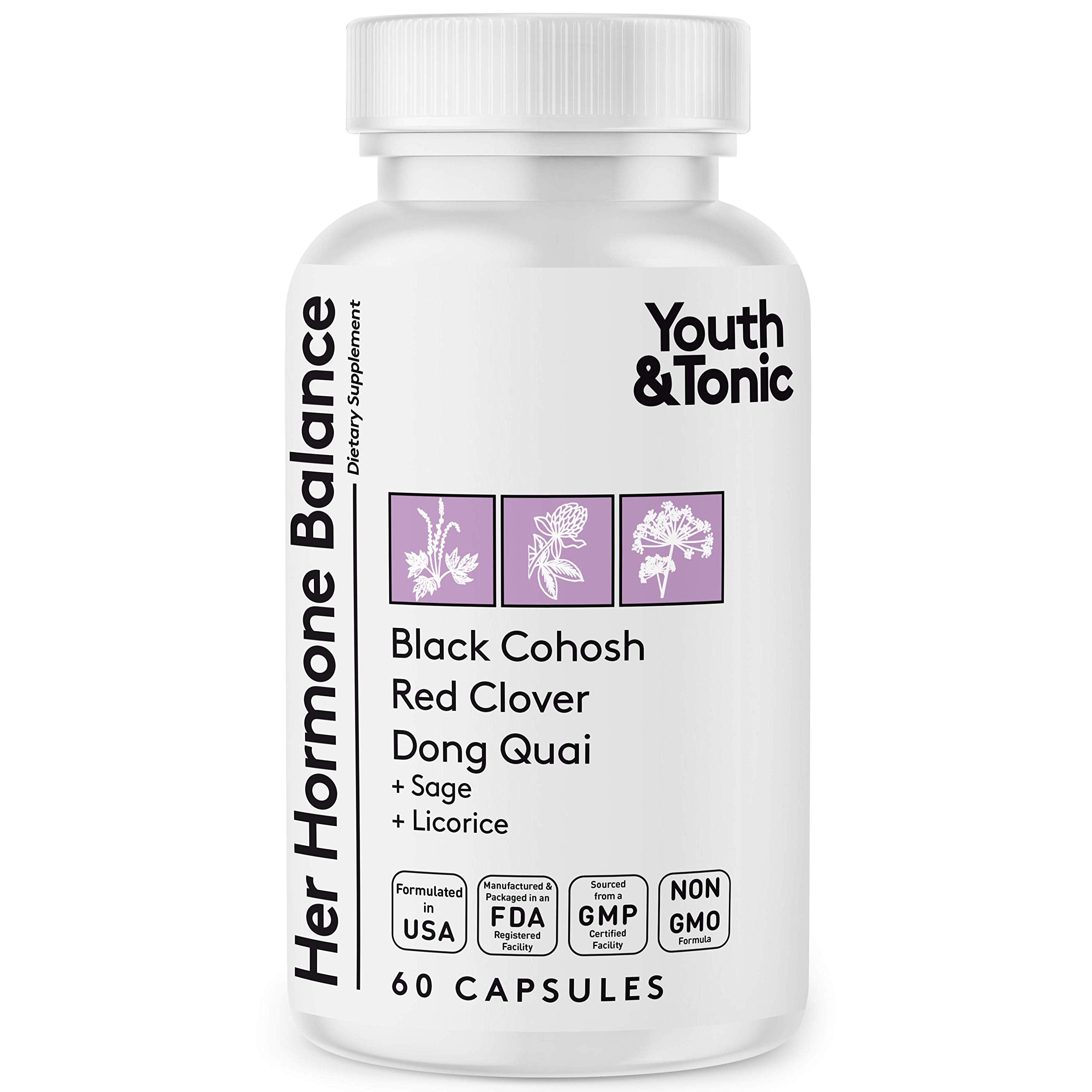 Youth & Tonic Her Hormone Balance – Menopause Supplement for Women, Perimenopause Support, Non-Hormonal Herbal Formula with Black Cohosh for Hot Flashes & Night Sweats, 60 Capsules Youth & Tonic buy australia supplements