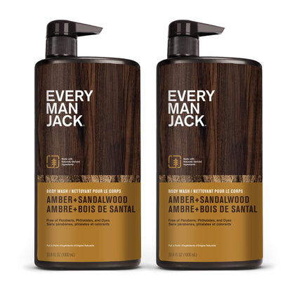 Every Man Jack Hydrating Amber Sandalwood Body Wash for Men, Value 2pk Every Man Jack