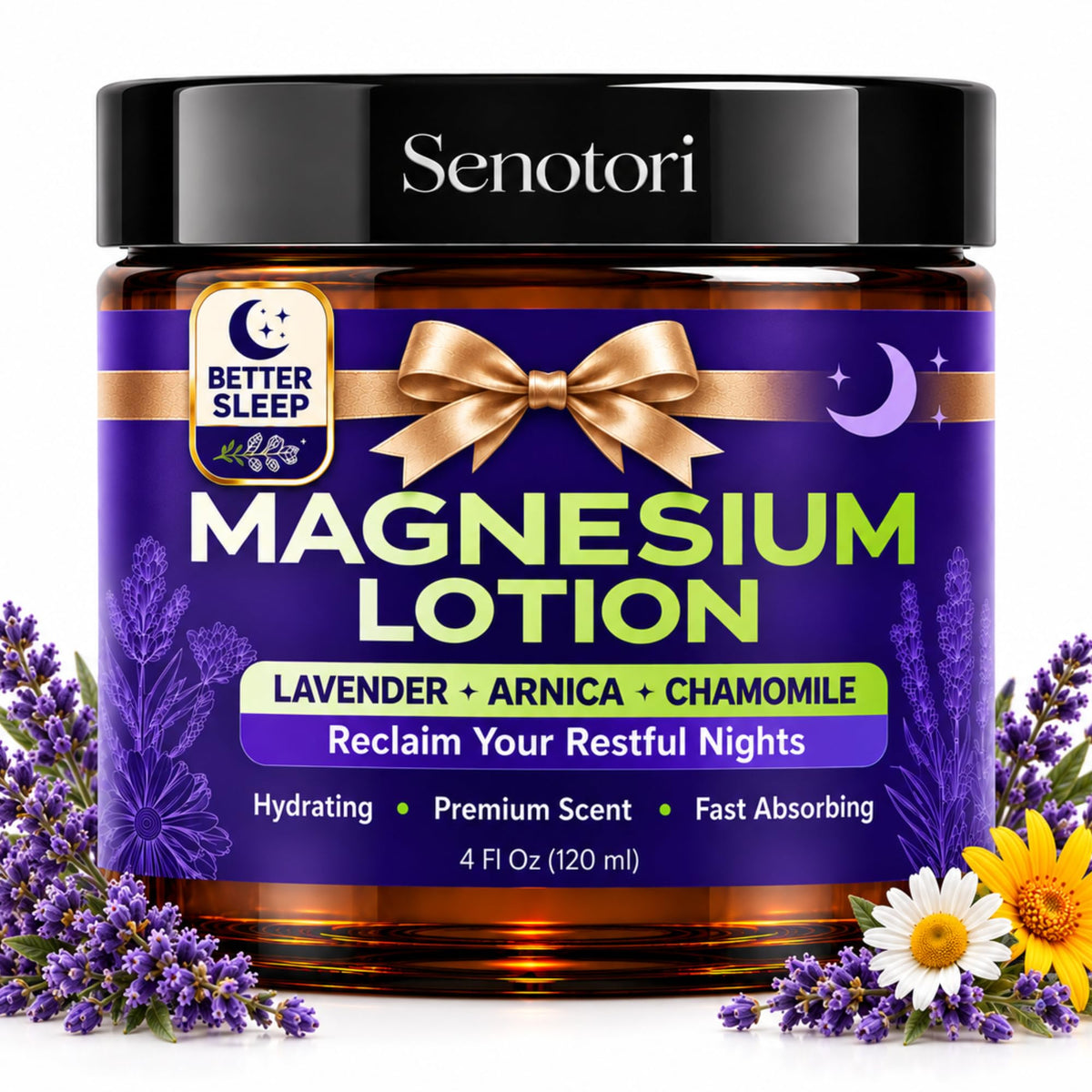 Senotori Magnesium Lotion for Sleep with Arnica, Lavender & Chamomile - 4Oz Senotori
