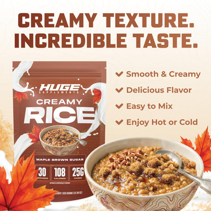 Huge Creamy Rice, Maple Brown Sugar, Rice Cereal (Cream of Rice Style), Quick & Easy Preparation, Fast-Digesting Carbohydrates, Sugar-Free, Creamy Texture, Pre & Post Workout Fuel, 30 Servings