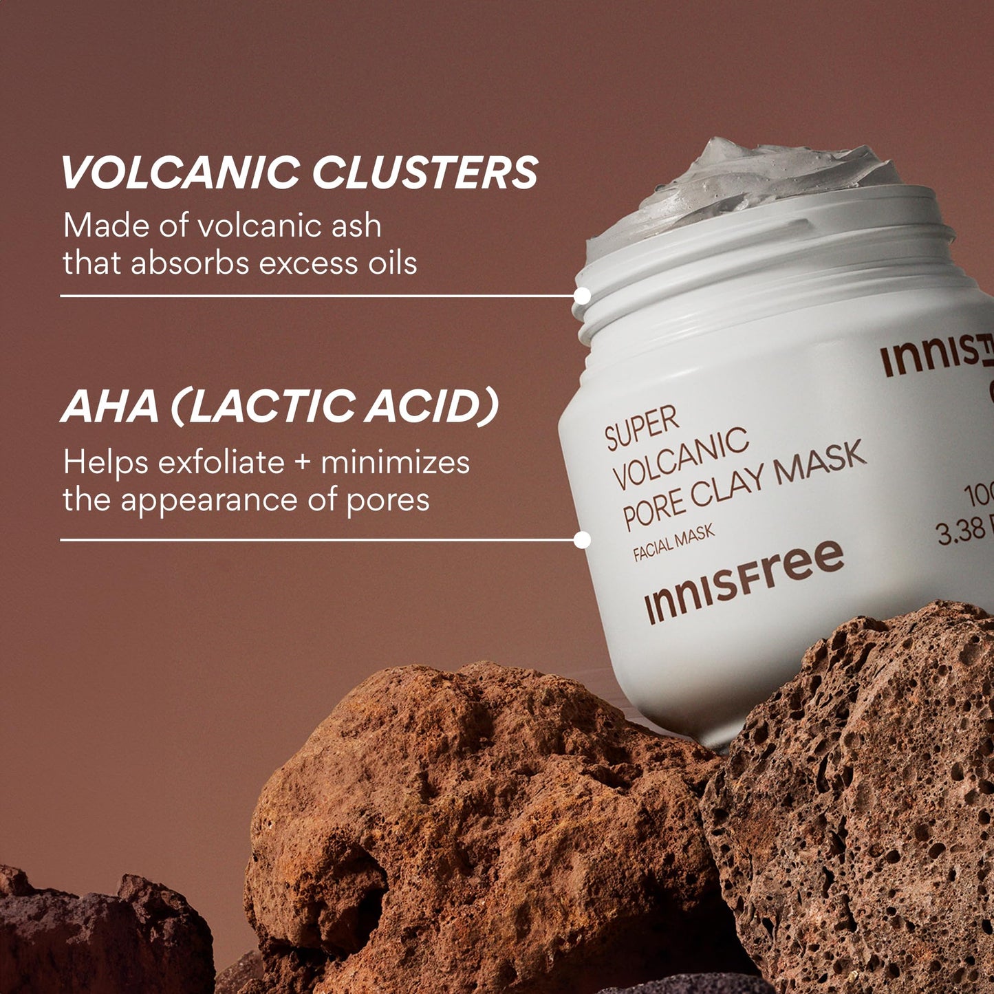 Innisfree Super Volcanic Clay Mask, Premium Korean Skincare with AHA and Natural Clusters for Deep Pore Detox, Gentle Exfoliation, Oil Control innisfree