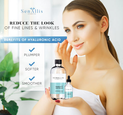 Hyaluronic Acid Serum 8 fl oz And 2 fl oz, Made From Pure Hyaluronic Acid, Anti Aging/Wrinkle, Ultra-Hydrating Moisturizer SenAllis Cosmetics