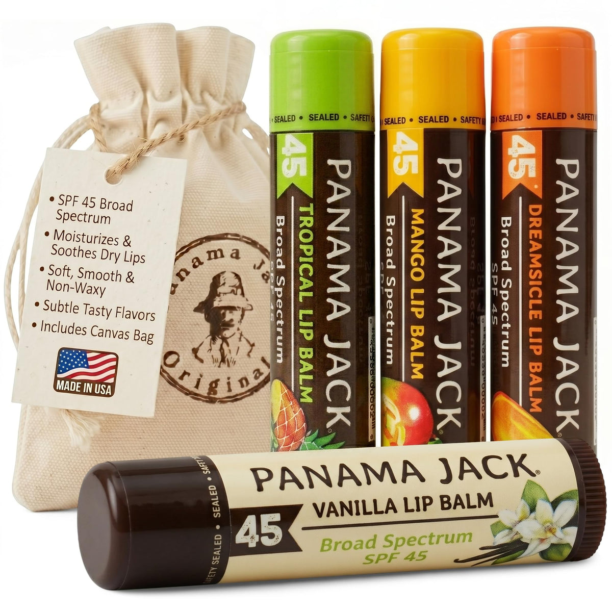 Panama Jack Sunscreen Lip Balm SPF 45 Broad Spectrum, Moisturizing, 4 Pack Panama Jack