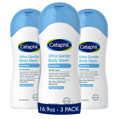 Cetaphil Ultra Gentle Refreshing Body Wash, Hypoallergenic, 16.9oz, 3ct Cetaphil