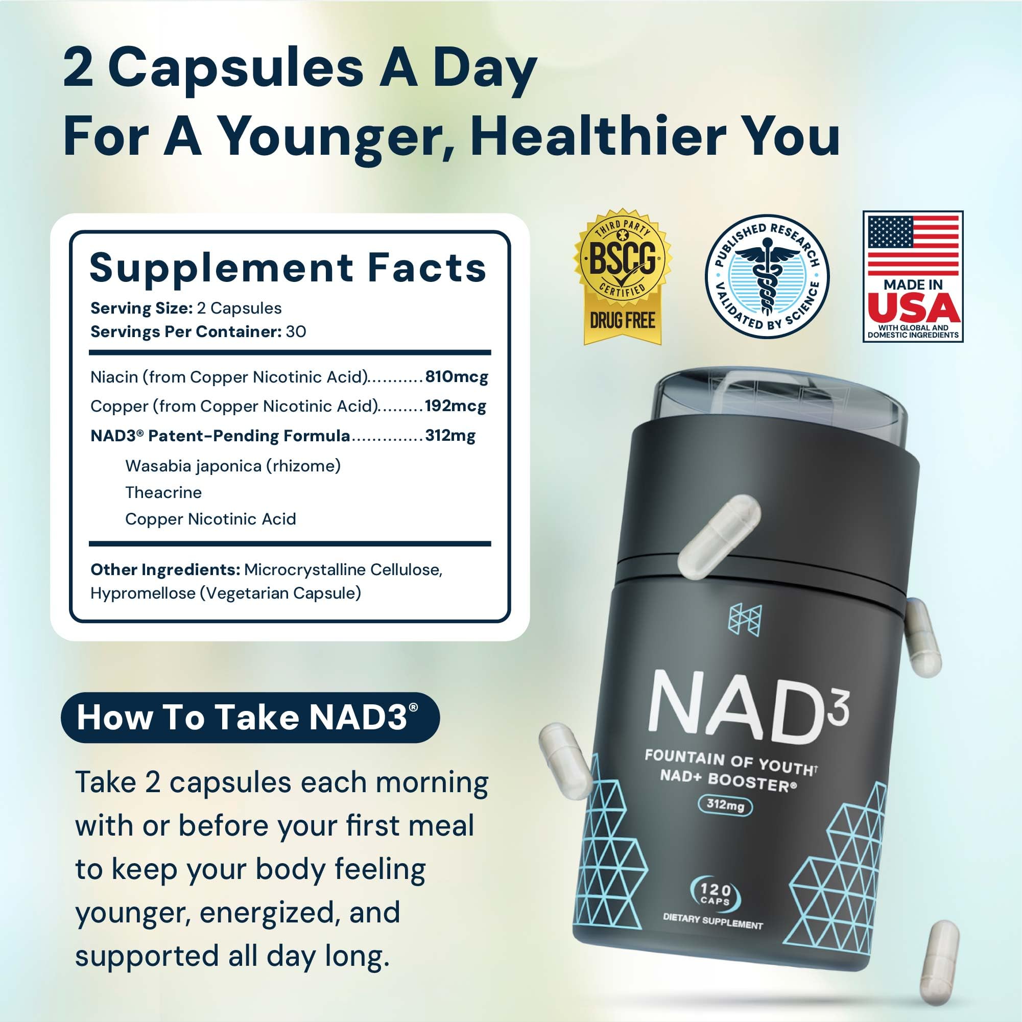 HPN NAD3 Clinical NAD+ Booster, Cellular Health & Natural Energy - NAD Supplement for Healthy Aging, Metabolic Support, NRF2 & Longevity, Nicotinamide Riboside & NMN Alternative, 120ct, 60-Day Supply HPN buy australia supplements