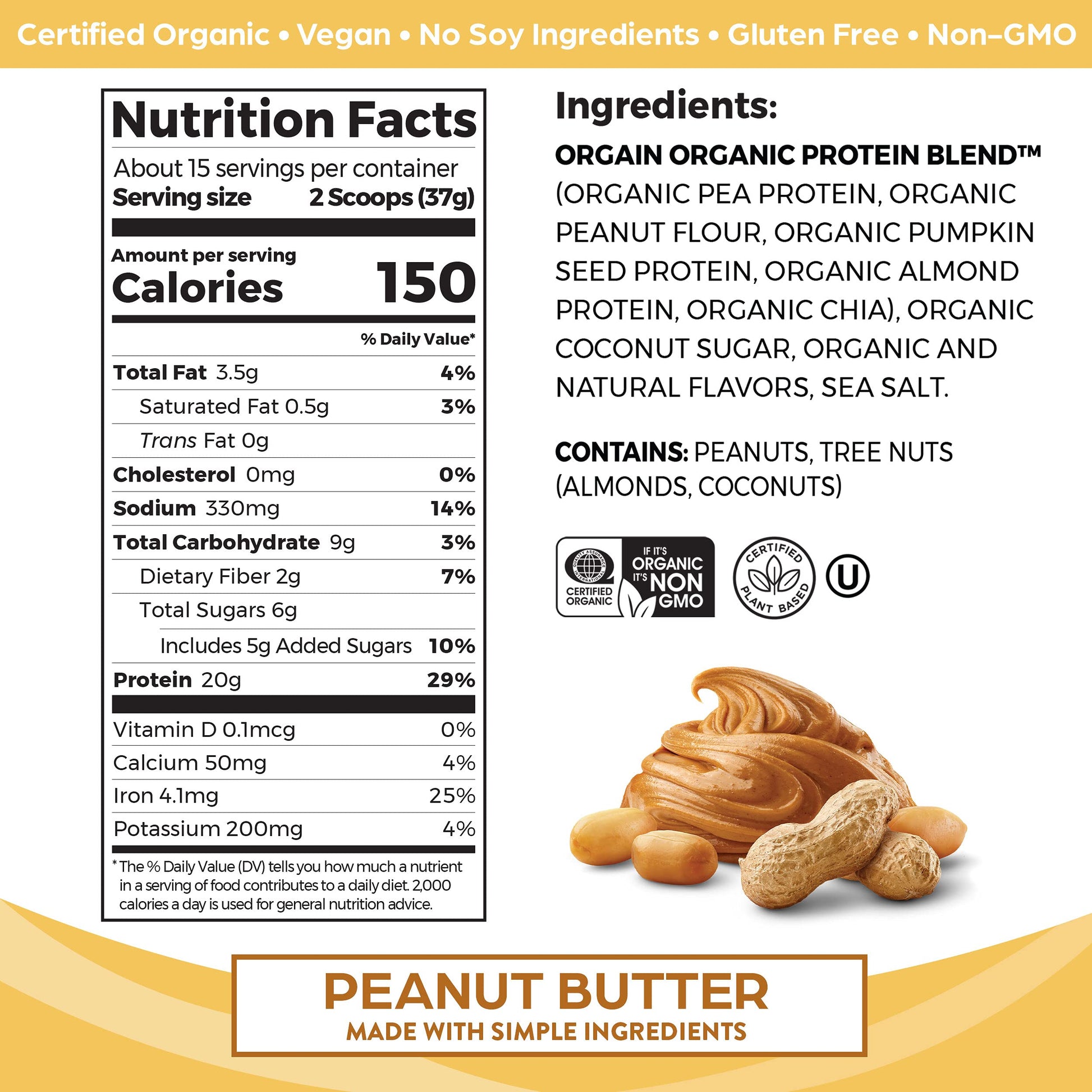 Orgain Organic Simple Vegan Protein Powder, Peanut Butter - 20g Plant Based Protein Orgain buy australia supplements