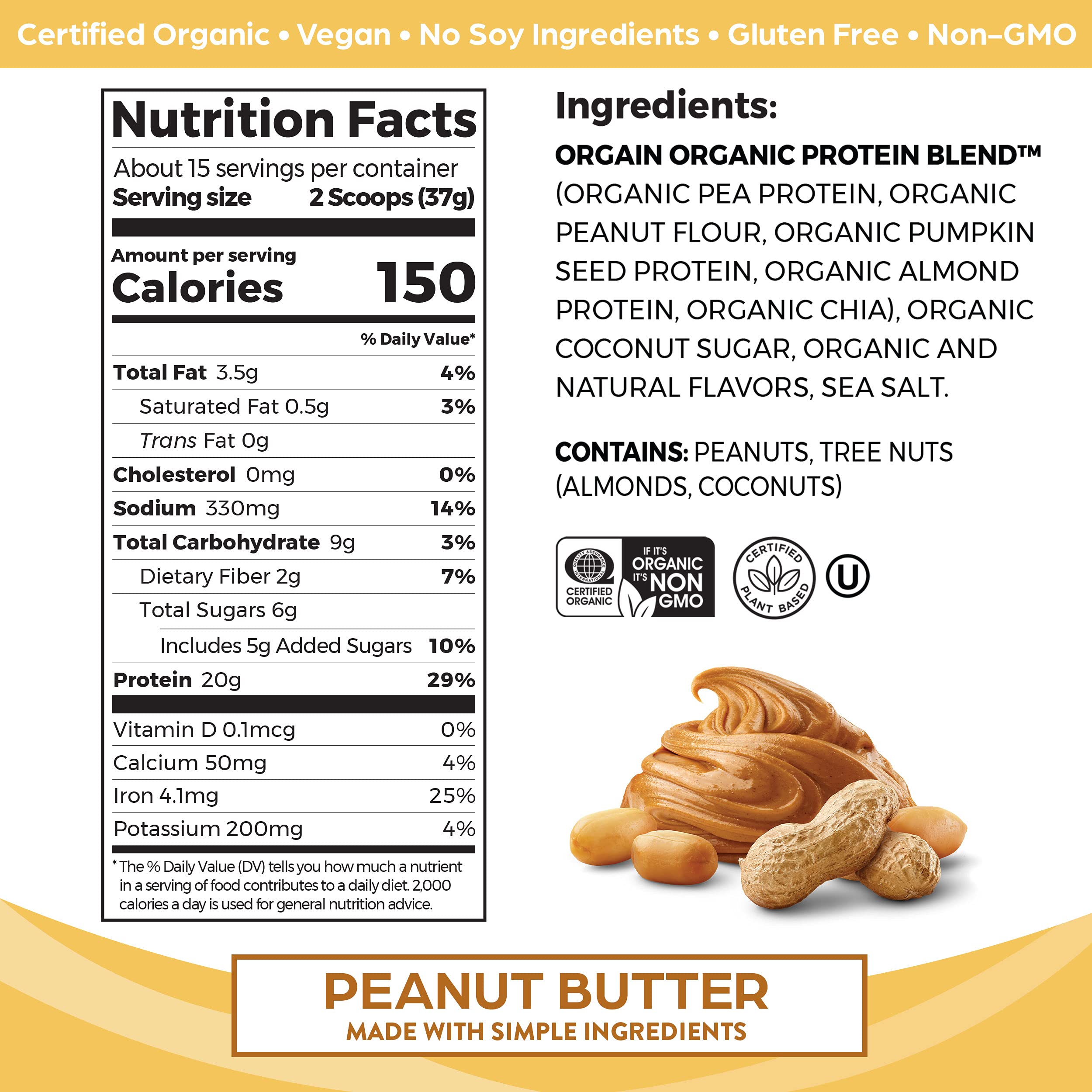 Orgain Organic Simple Vegan Protein Powder, Peanut Butter - 20g Plant Based Protein Orgain buy australia supplements