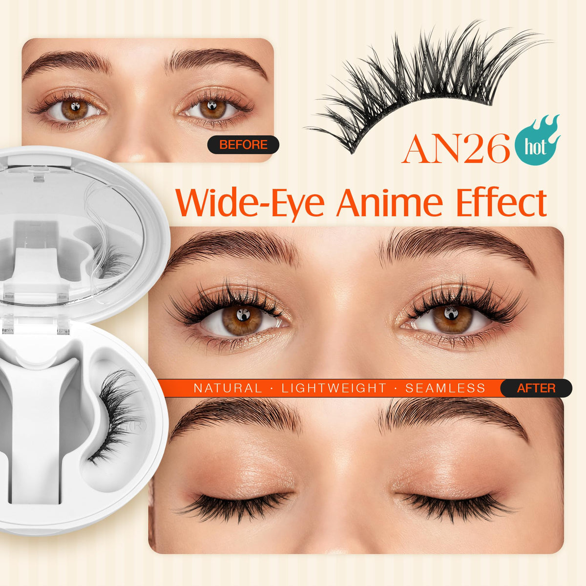LASHVIEW Upgrade Magnetic Eyelashes with Applicator,No Glue Needed Natural Wispy Magnetic Lashes, Reusable Soft Magnetic Eyelashes, Cat Eye Look Easy to Wear & Remove (AN26) LASHVIEW