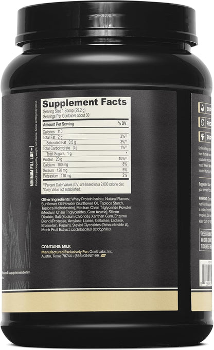 ONNIT Grass Fed Whey Isolate Protein Powder, Vanilla Flavor, Whey Protein Powder Dietary Supplement to Support Muscle Gain and Workout Recovery, 30 Servings per Tub, 30.7 oz
