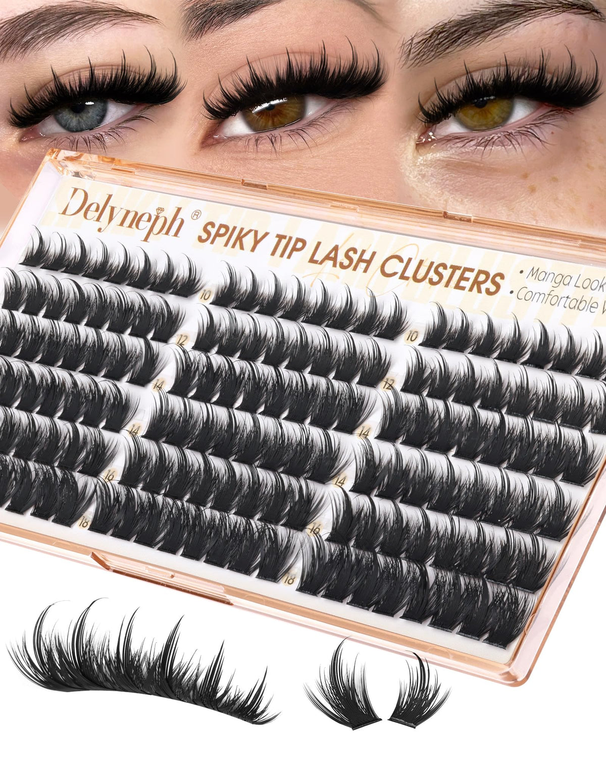 Manga Lash Clusters with Spikes Anime Eyelash Clusters Spiky Wet Delyneph