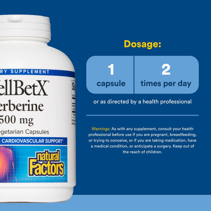 Natural Factors WellBetX Berberine - Daily Supplement Supports Metabolic Health - Formula Supports Healthy Heart - Gluten-Free & Vegan Natural Factors