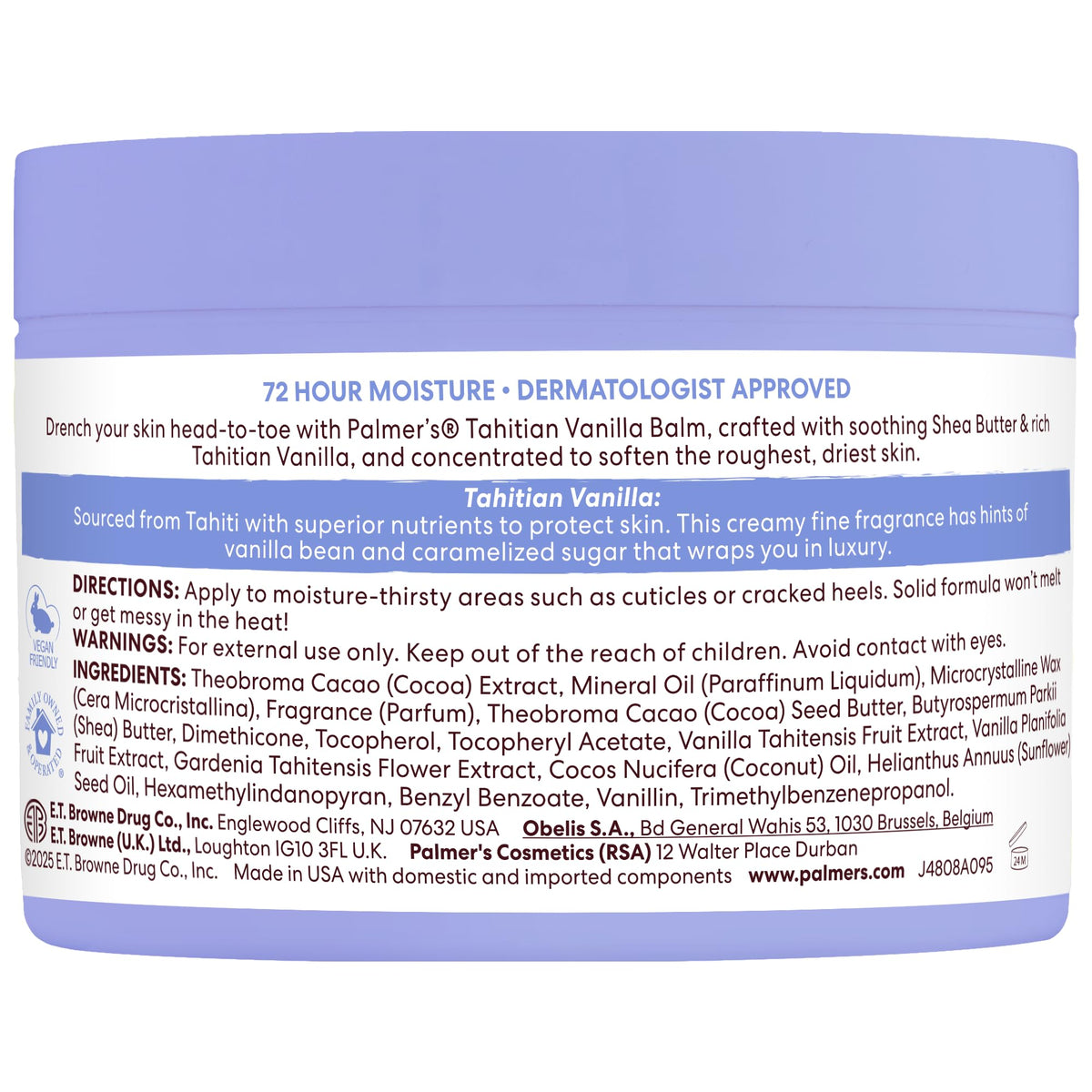 Palmers Cocoa Butter Formula, Tahitian Vanilla Moisture Drenching Body Balm (7.25 oz), Warm Vanilla Body Moisturizer for Dry Skin, Softens & Nourishes, 72-Hour Moisture, Dermatologist Approved Palmer's